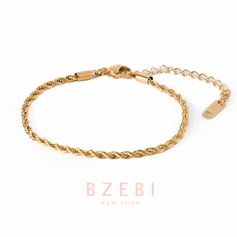 Bzebi Gelang Tangan Titanium Steel Lapis Emas 18k Hias Berlian Gaya Korea Untuk Wanita 510b