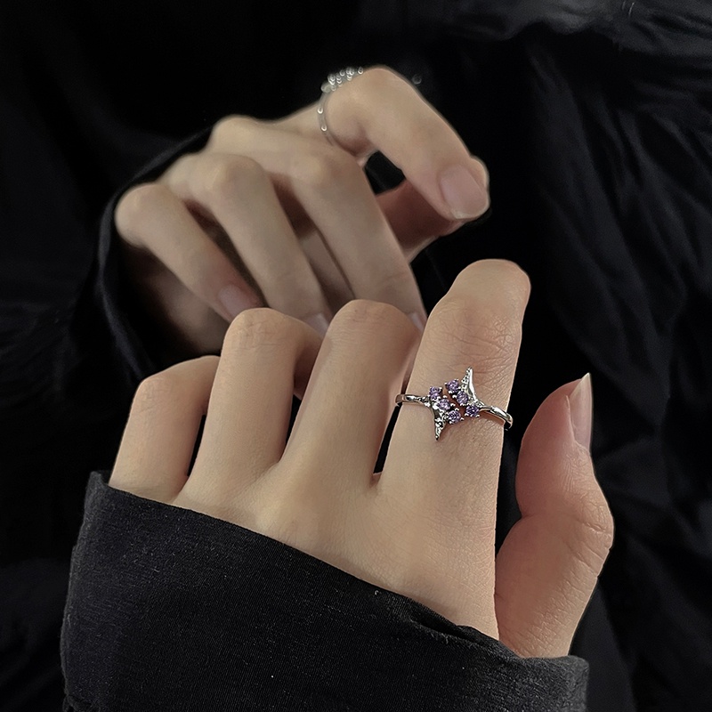 Cincin Model Terbuka Desain Empat Bintang Gaya Vintage Korea