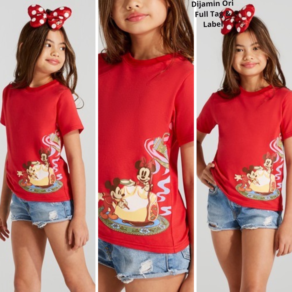 DISKON     Kaos Anak Disney's Mickey & Minnie Mouse Print Round-Neck Merah