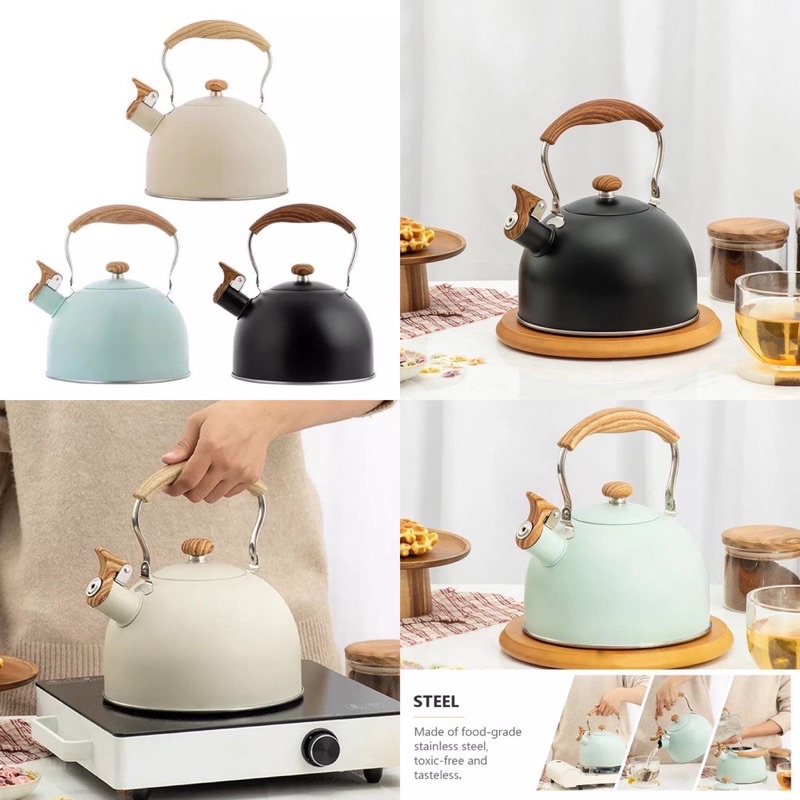 Teko Siul Ruyihoff 2,5L Model Korea Stainless Steel Whistling Kettle Gagang Kayu Promo Murah
