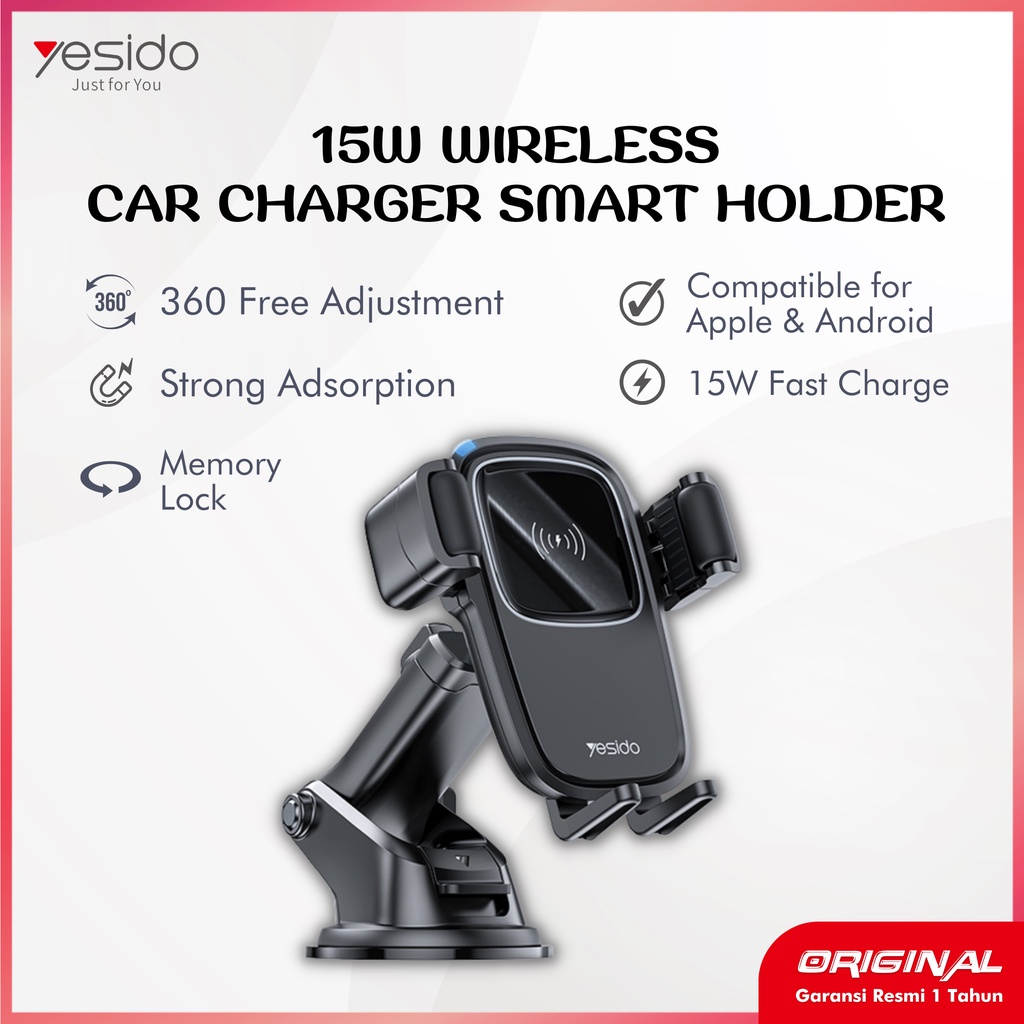 YESIDO Smart Wireless Car Charger 15W Phone Holder | Multi Function Dashboard Windshield Air Conditi