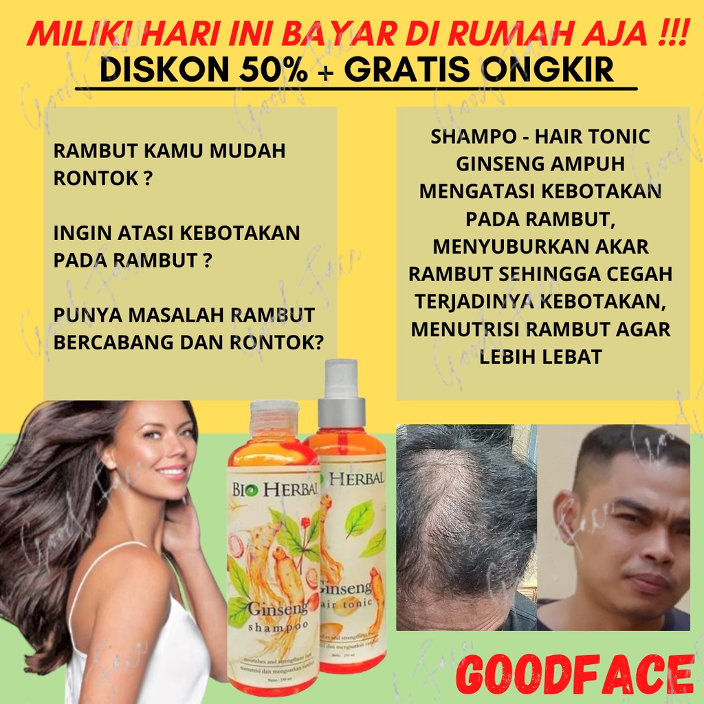 PENUMBUH RAMBUT BOTAK - BIO HERBAL GINSENG PAKET SHAMPOO - HAIR TONIC - PAKET BIO HERBAL 2IN1