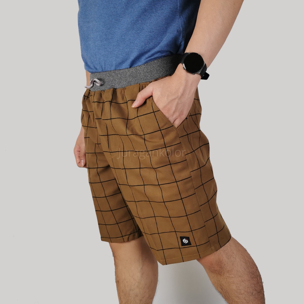 Celana Pendek Pria Dewasa Motif Kotak Tartan Chino Kolor Cowok Short Pants