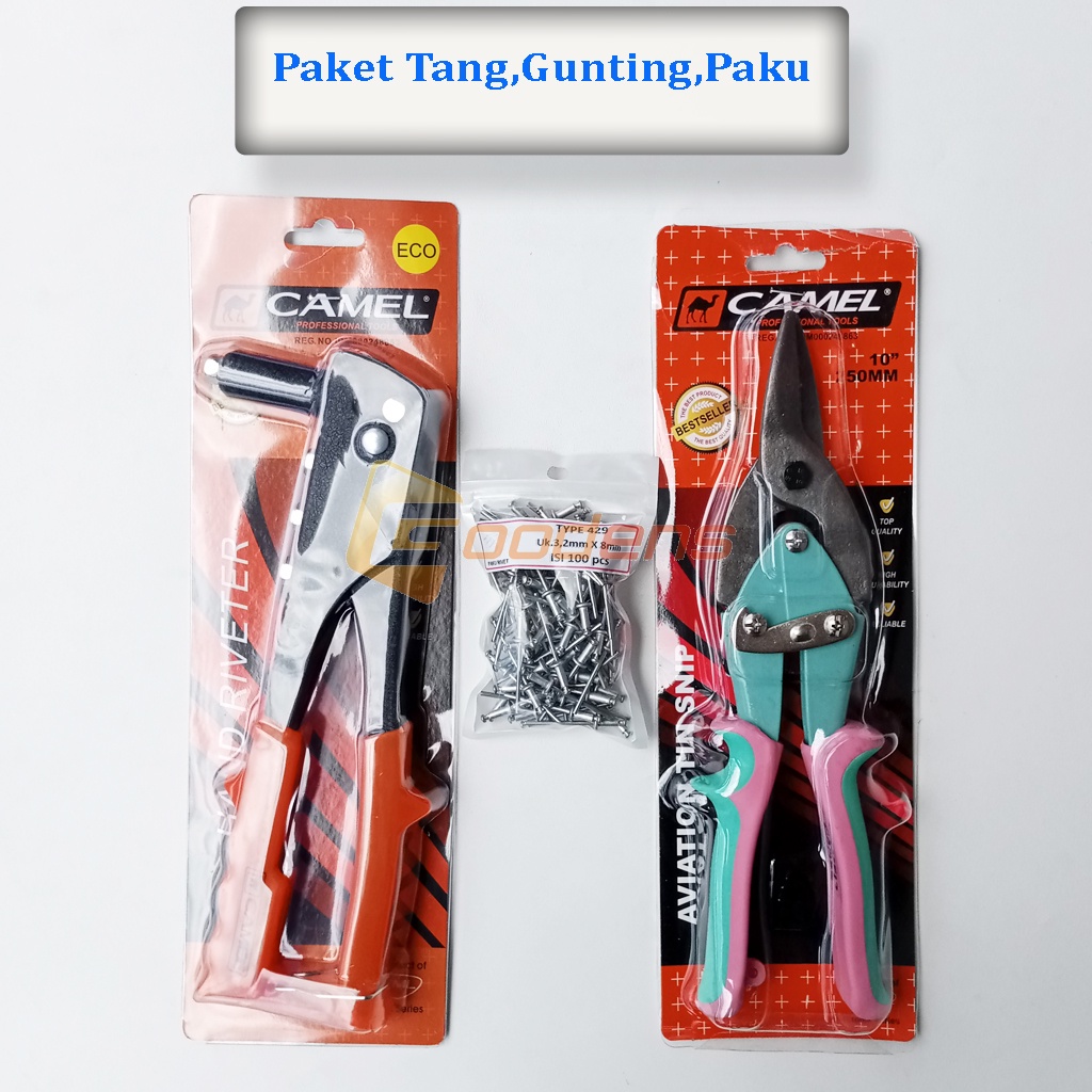 Paket Tang Rivet Camel, Gunting Holo Camel dan Paku Rivet, Rivet Set