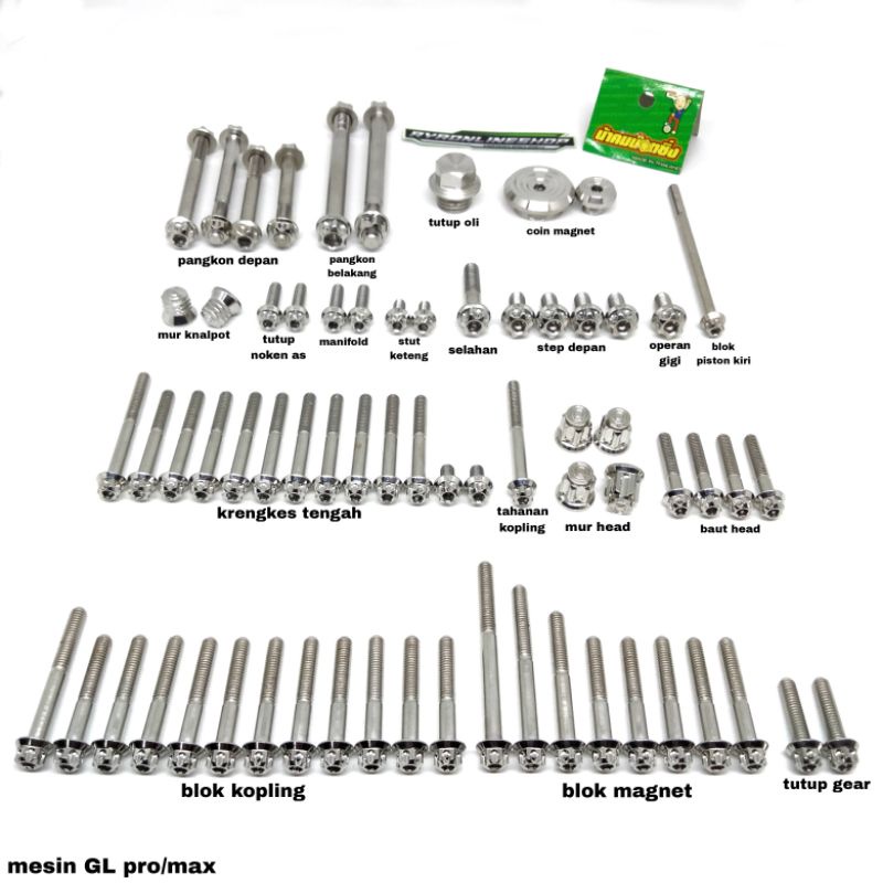 baut probolt stainless baut set mesin GL pro GL max original Thailand