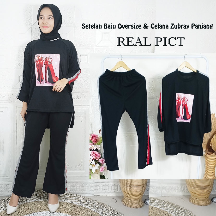 SETELAN ATASAN OVERIZE DAN CELANA PANJANG ZUBRAY WANITA CANTIK CARLINA