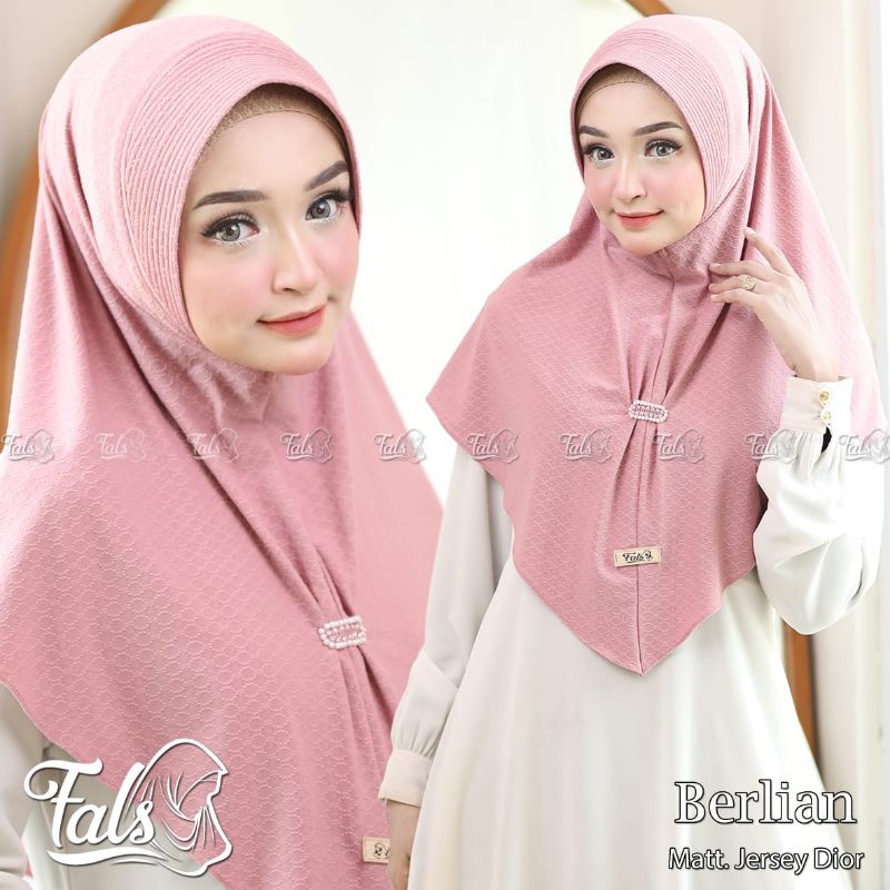 (Ori Fals) BERLIAN •jilbab instan jersey dieor•kerudung pet payet tengah