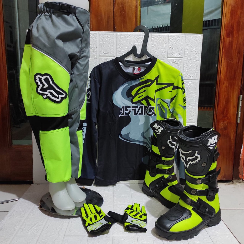 promo satu set sepatu cross trail anak jersey set anak dan glove print anak terlaris setelan offroad