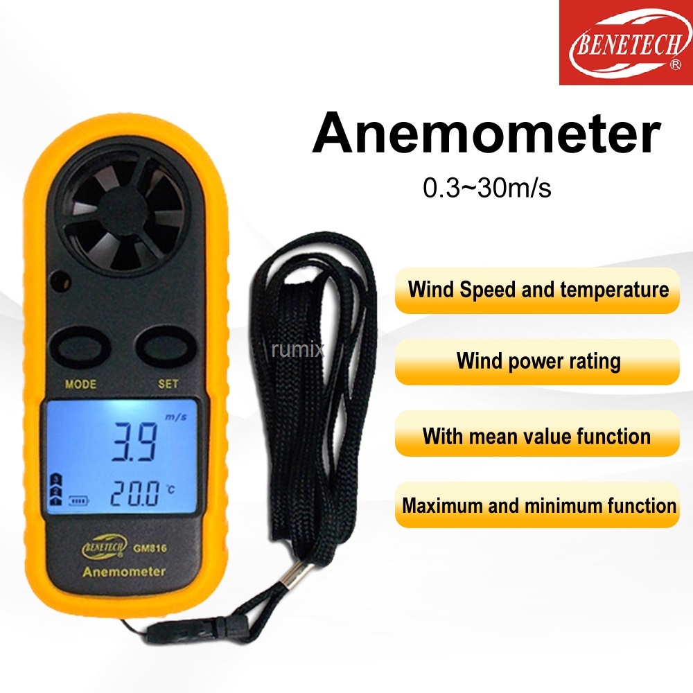 Digital Wind Anemometer GM816 Pengukur Kecepatan Angin GM 816 Tester Velocity Benetech Anemo Meter