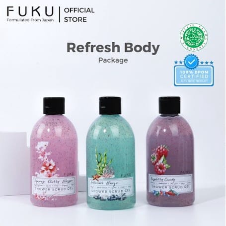 FUKU SHOWER SCRUB SABUN MANDI CAIR BOTOL KOSMETIK TREATMENT 250ML