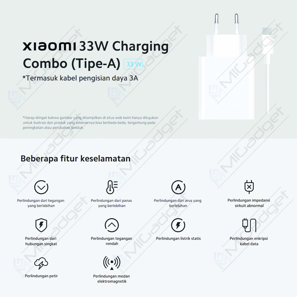 Kabel Wall Charger Xiaomi Adaptor Cable 33W Watt Cas Ori Garansi Resmi