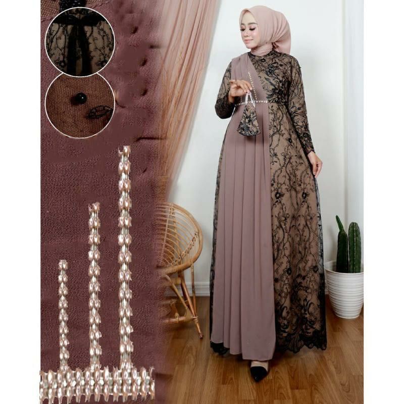 | TerBaru | Dress Muslim CaniLLa Gamis  Brukat Full Terbaru Baju Wanita Jumbo Abaya Syari Remaja Kekinian Kondangan Pesta Mewah Murah