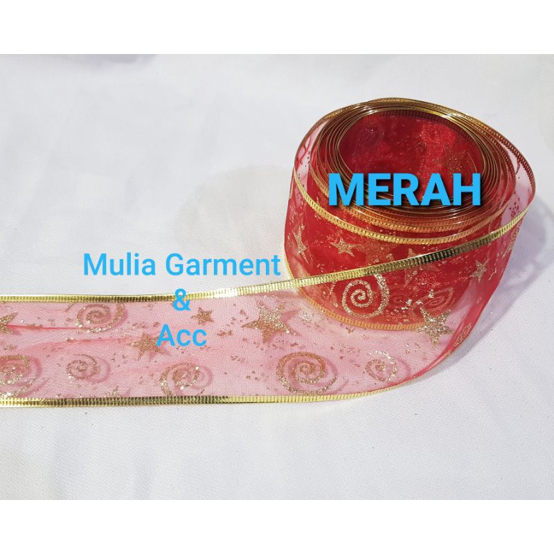 PITA RIBBON KAWAT NATAL MERRY CHRISMAS LEBAR 4 &amp; 6CM ISI 3 YARD