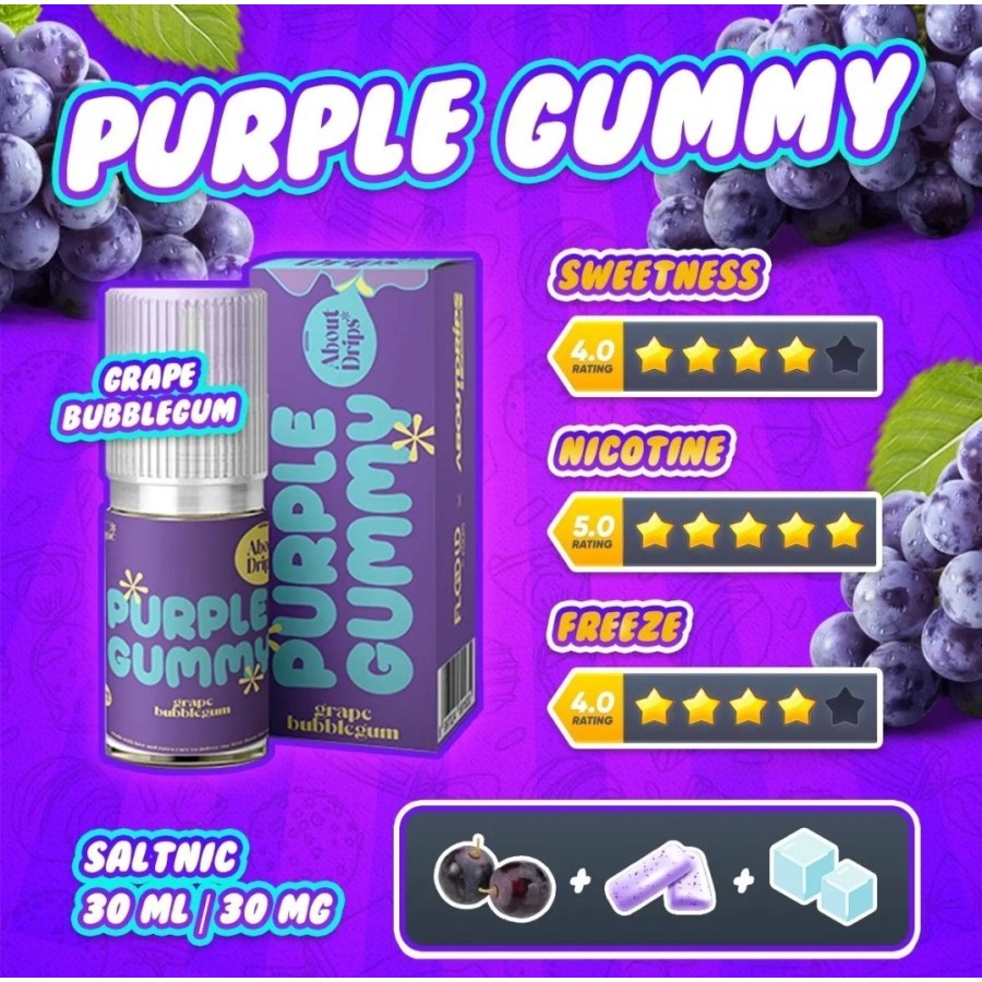Liquid Foom Purple Gummy Grape Bubblegum Salt Nic 30ML by Aboutdrips