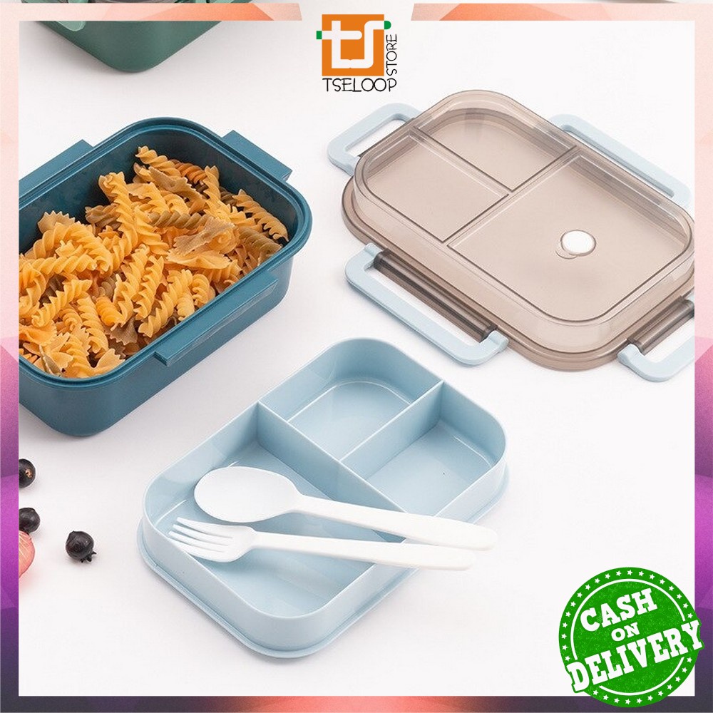 OFM-C697 Tempat Makan Set 2 Tingkat 3 Sekat Anti Tumpah / Lunch Box Susun Free Sendok Garpu Portable / Kotak Bento Tingkat Set BPA FREE