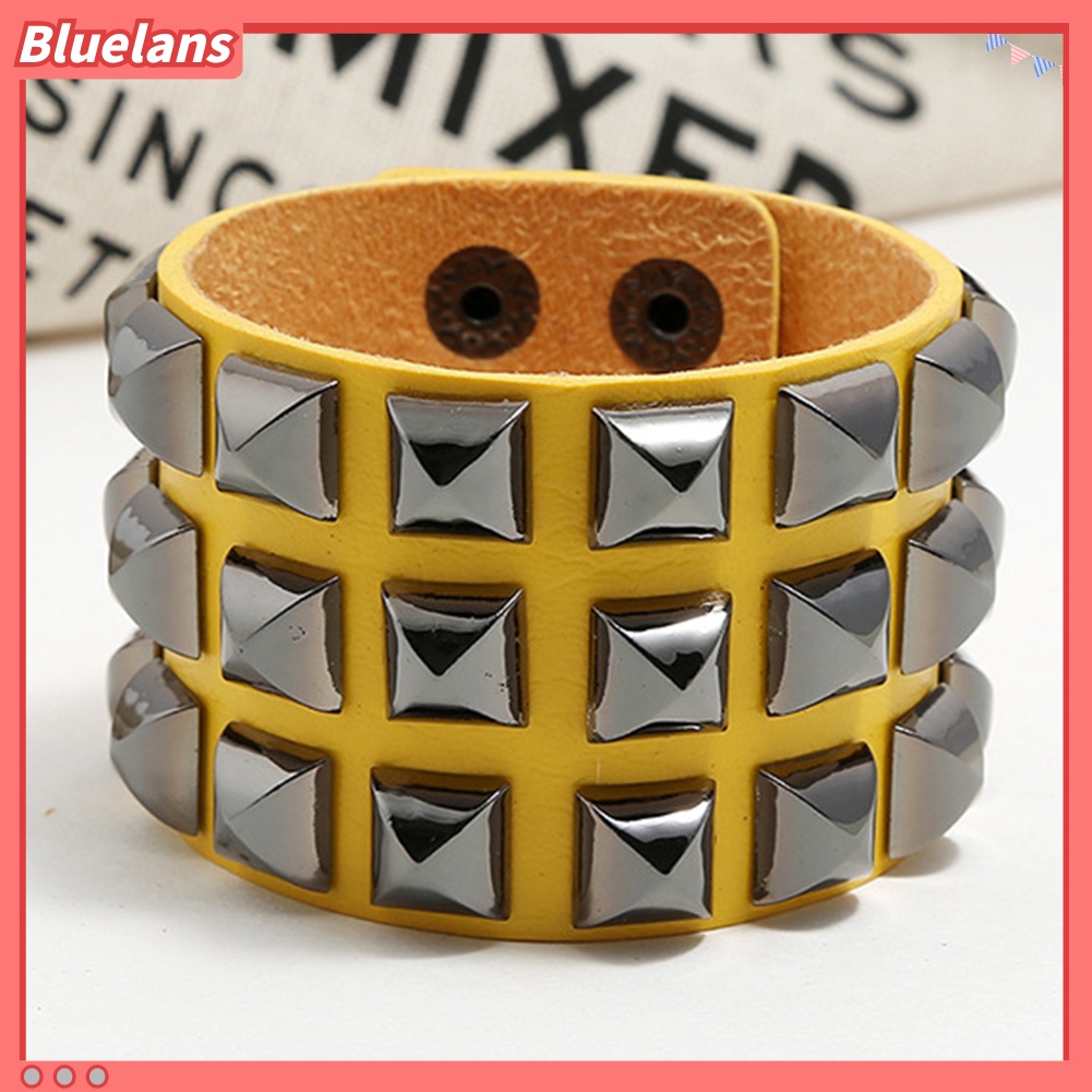 Bluelans Punk Men Women Club Square Rivet Studded Wide Cuff Faux Leather Bangle Bracelet