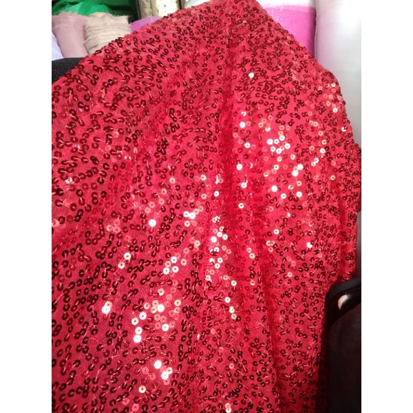 bahan/kain sequin Payet merah