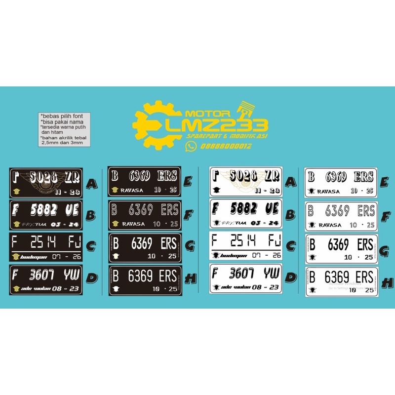 Plat nomor motor variasi akrilik (costum nama)
