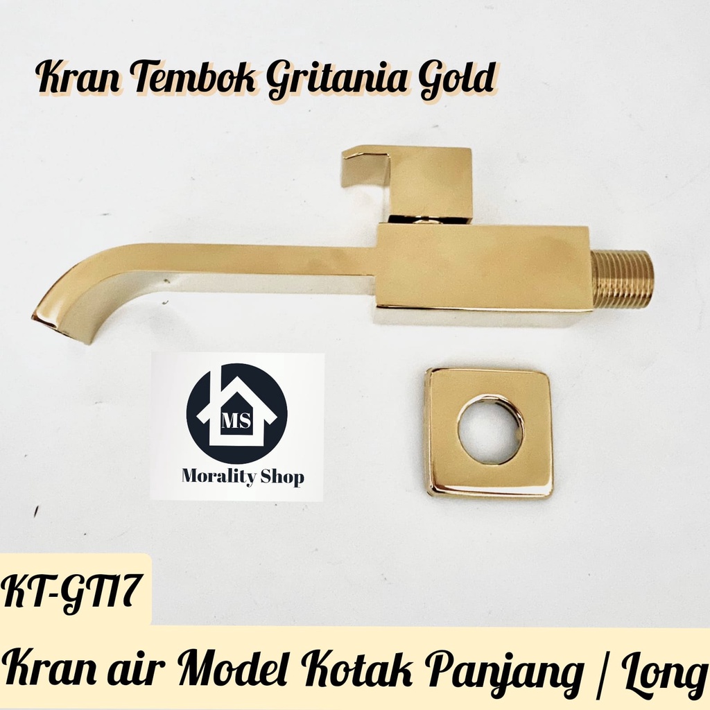 Kran Tembok Panjang Kuningan GT17-Keran air Tembok Wastafel Gritania Long Kran air Kotak Gold Minimalis GT1007