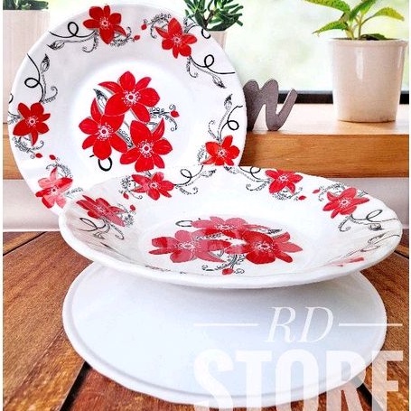 PROMO 1.PCS PIRING MAKAN CEKUNG ULIR MOTIF ROSE MELAMINE HIGICO