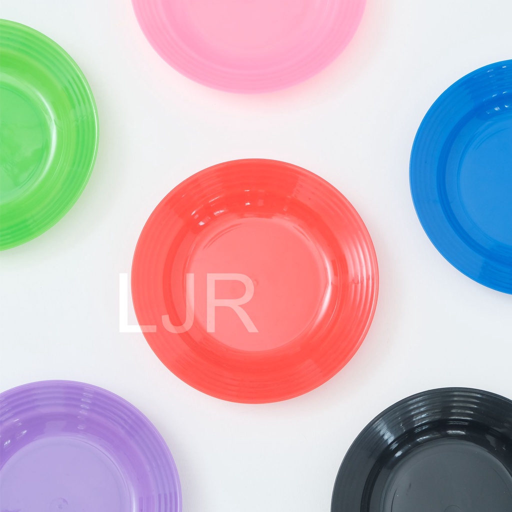 5 lusin LJ Piring Makan plastik warna warni Berkualitas Motif murah 22 cm