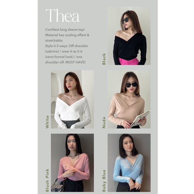 Thea Long Sleeve Top —— Ocha Wear | Atasan Off Shoulder Sabrina Wanita | Blouse Stylish Murah Berkualitas