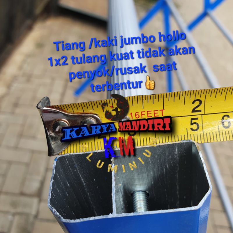 PREMIUM - Jemuran Baju Super Jumbo p12 / Pakaian / Lipat / Aluminium Warna /180 CM / 1,8 Meter / biru