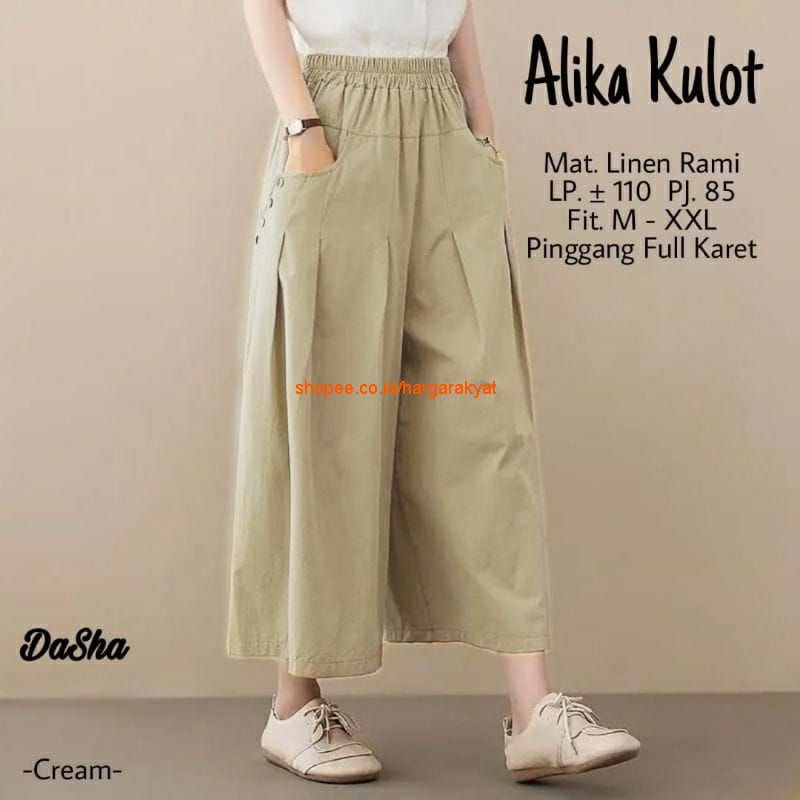 KULOT LINEN PREMIUM ALIKA LINEN RAMI / OOTD LINEN KULOT AKSEN SAKU KANCING