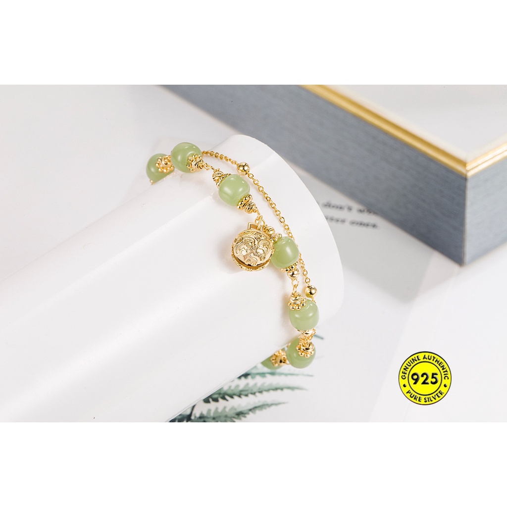 18K Gold Hetian Jade Double-Layer Bell Bracelet U1105