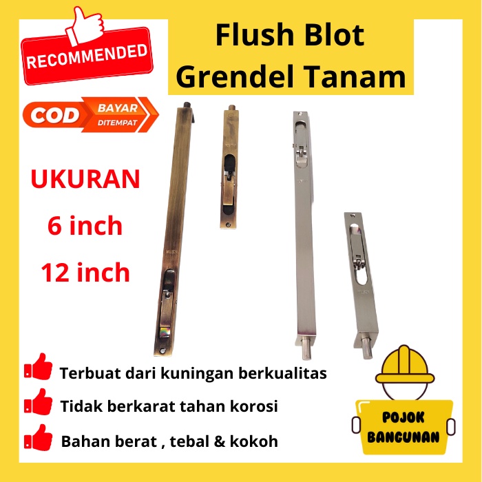 KUNCI GRENDEL SLOT SELOT PINTU TANAM PANJANG RUMAH GEBYOK GESER GEMBOK GT 20 12" + 6"