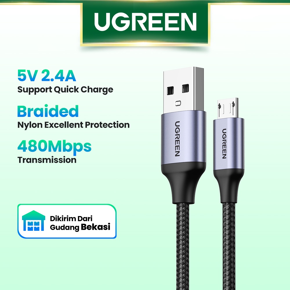 【Stok Produk di Indonesia】Ugreen Kabel Data / Charger Micro USB 3A Fast Charging Bahan Nilon Untuk Samsung / Xiaomi / HTC