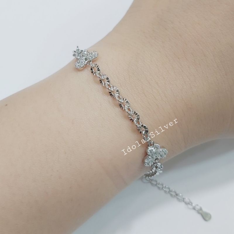 GELANG PERAK ASLI 925 SILVER LAPIS EMAS PUTIH MODEL RANTAI VARIASI KUPU KUPU - PERHIASAN PERAK