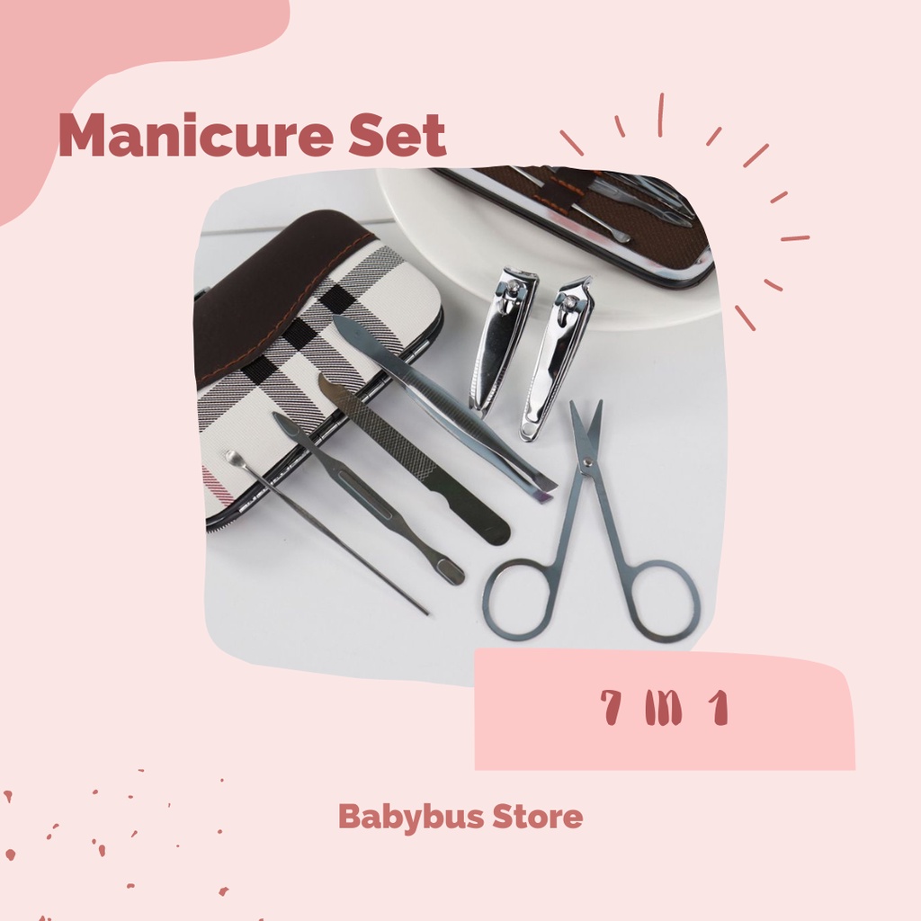 BBS Manicure Pedicure Set 7IN1 Dompet /  Manicure Mini Stainless Stell / Paket Pembersih Kuku Pinset Gunting Lancip Korek telinga Kuping