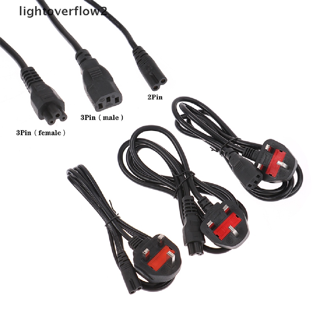 (lightoverflow2) Kabel Extension Power Plug UK 2 / 3Pin Panjang 1.5m Untuk Laptop / Printer 3D (ID)