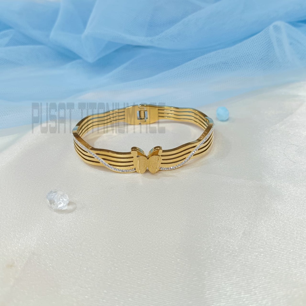 GELANG TITANIUM BUTTERFLY FULL PERMATA ZIRCON PERHIASAN KOREA ANTI KARAT&amp;ANTI LUNTUR