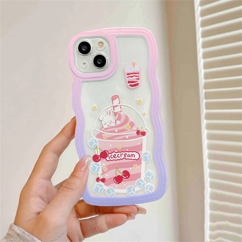 Soft Case TPU Motif Kartun Es Krim Untuk iPhone 14 13 12 11 Pro Max X Xr Xs Max 8 7 6 6s Plus