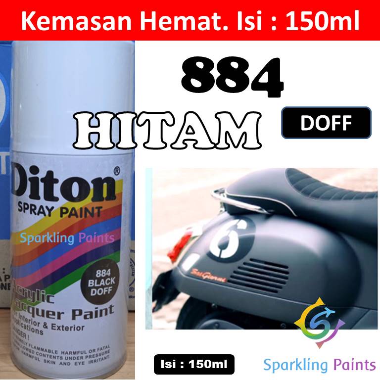 Pilox Diton Black Doff 884 150ml Ekonomi Ekonomis Hemat Kaleng kecil Warna Hitam Dof Dop Flat Cat Pilok