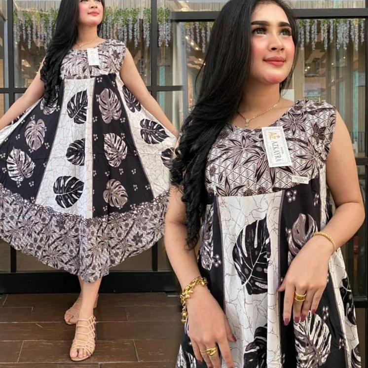 Daster payung yukensi panjang selutut daster sogan jumbo azkayra lengan pendek daster klok batik pek