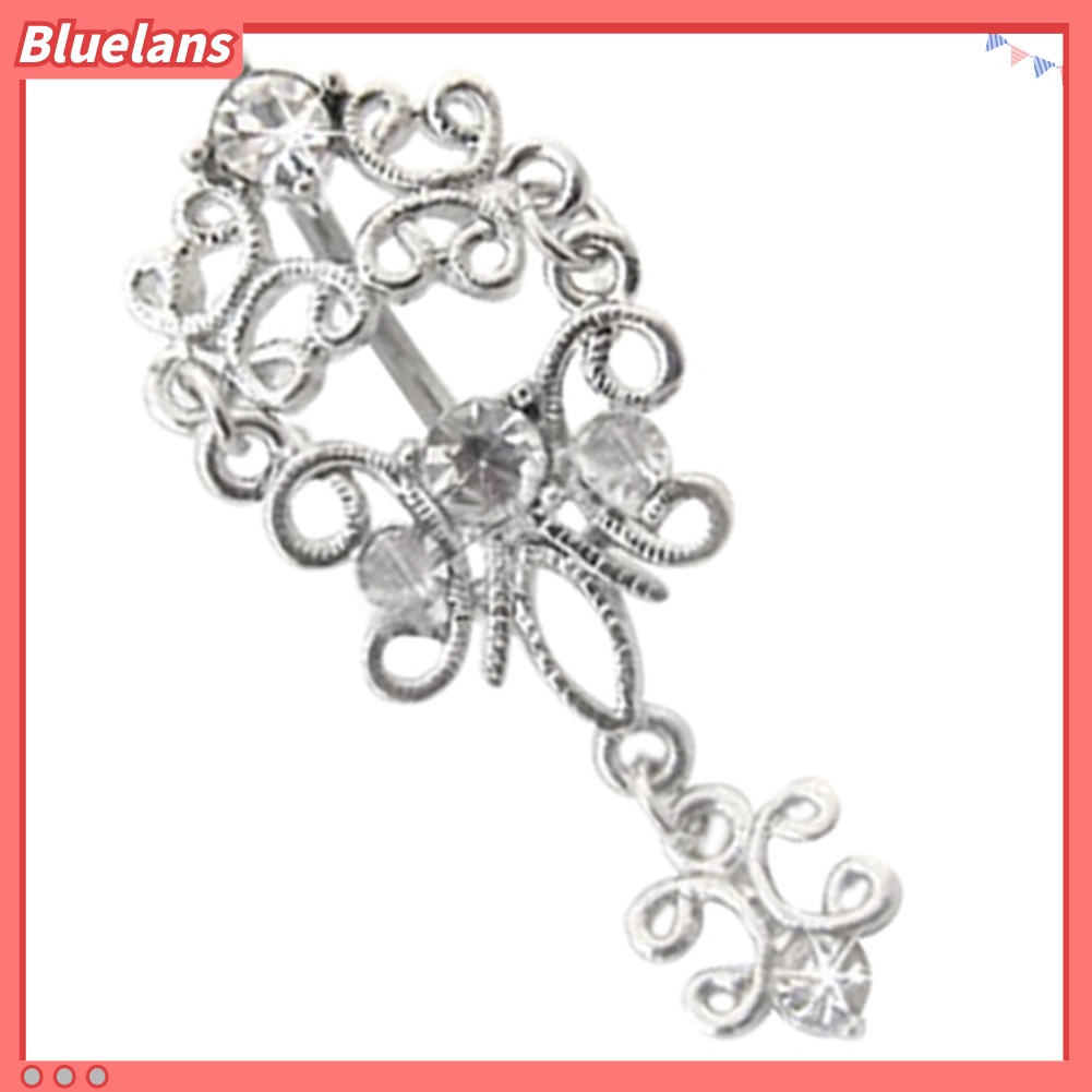 Bluelans Lady Body Piercing Jewelry Belly Dance Rhinestone Dangle Navel Barbell Ring