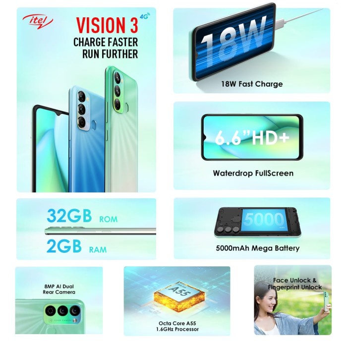 INFINIX ITEL Vision 3 2/32 Ram 2GB Internal 32GB Original Garansi Resmi