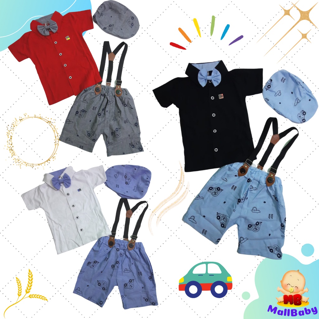 Setelan Baju Bayi Laki Laki 6 12 Bulan Tuxedo Baju Pesta Anak Bayi Cowok Set Dasi Suspender Topi Nicolas