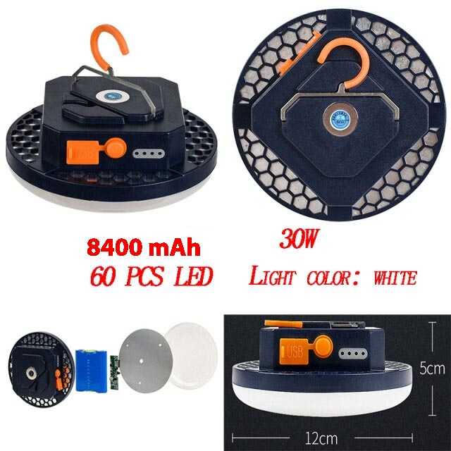 Lampu Tenda Camping Gantung LED 8400mAh 60LED 30W Waterproof Bisa Jadi Powerbank