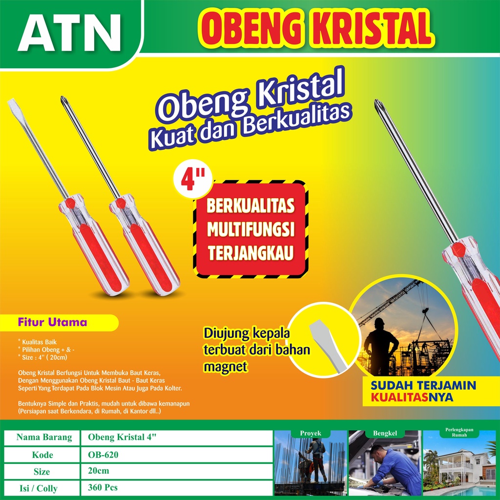 COD-ATN OBENG PLUS MINES MATA KECIL PANJANG 18CM 23CM 28CM TAJAM GAGANG TRANSPARAN DREI KEMBANG MAGN