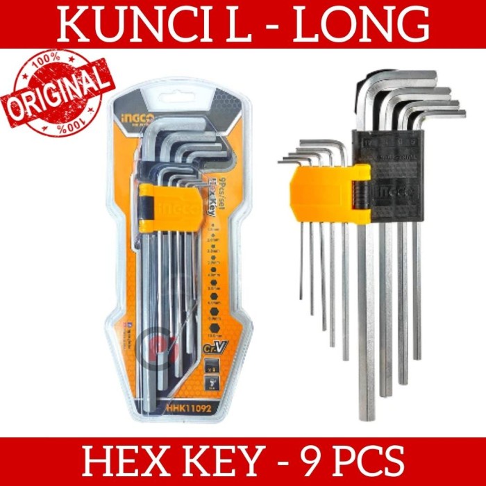 INGCO Kunci L Model Sedang Panjang Set 9 Pcs Hex Key CR-V 1.5 sd 10mm