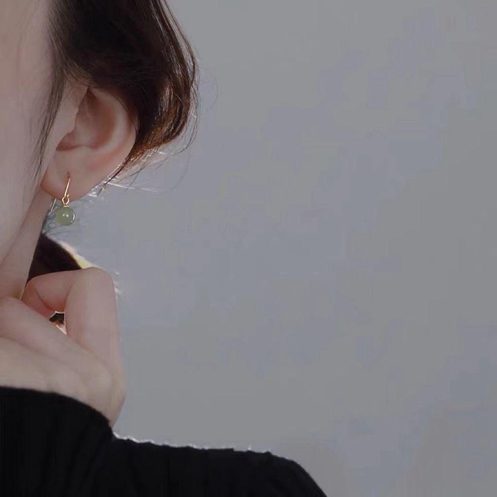 Mxbeauty Anting Wanita Temperamen Klasik Geometri Cheongsam Perhiasan Hijau Kuno Wanita Stud Earrings Perhiasan Gaya Cina