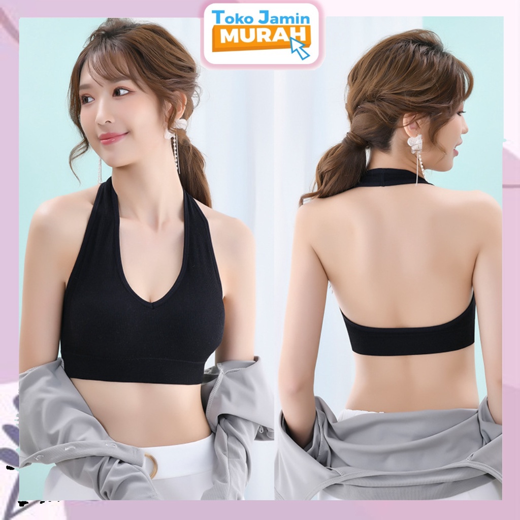 TJM BR272 BRA Bh Wanita Atasan V-neck Seksi Leher Tali Ikat Gantung Crop Top Bra Sport Tanpa Kawat