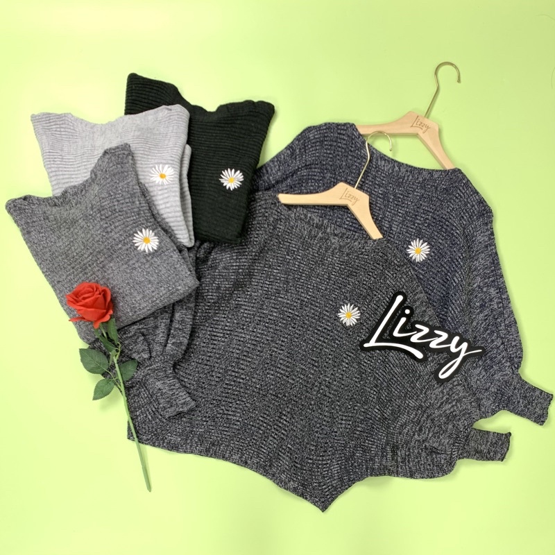 Lizzy - SWEATER BATWING TWIST BORDIR DAISY PREMIUM