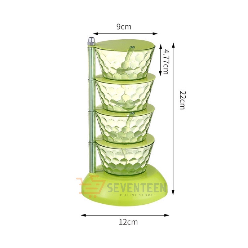 SEVENTEEN TEMPAT BUMBU DAPUR SUSUN 4 IN 1 PUTAR KRISTAL TRANSPARAN FREE SENDOK RAK BUMBU MEMASAK DAPUR PERLENGKAPAN MASAK SEASONING STORAGE BOX