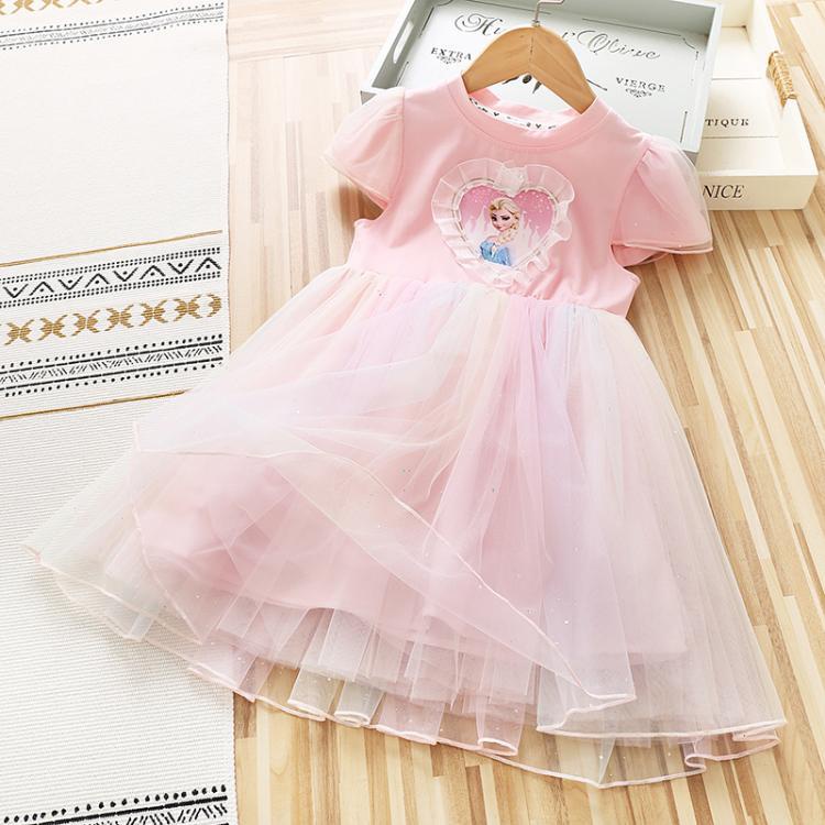 Anak Perempuan Frozen Elsa Dicetak Tulle Princess Dress Anak Lengan Panjang Elsa Gaun Pesta