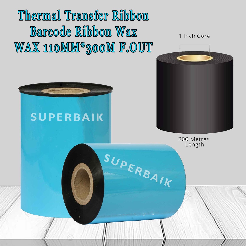 Barcode Ribbon / Thermal Transfer Ribbon / Premium Wax / Wax 110mm x 300m